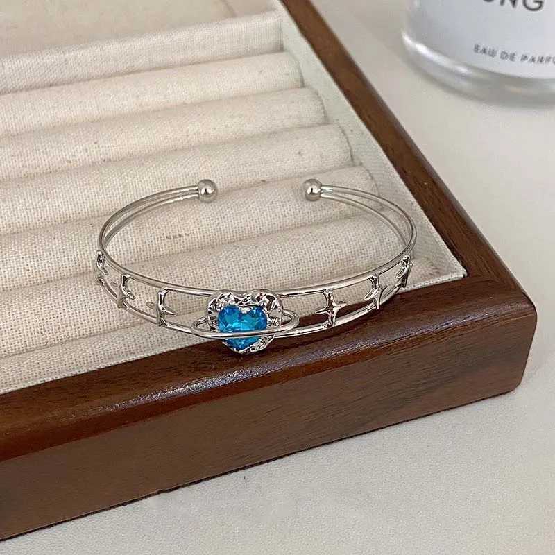 Kpop Y2K Blue Peach Heart Zircon Bracelet For Women Simple Crystal Cross Star Irregular Geometric Bracelet Aesthetic JewelryXJ241214