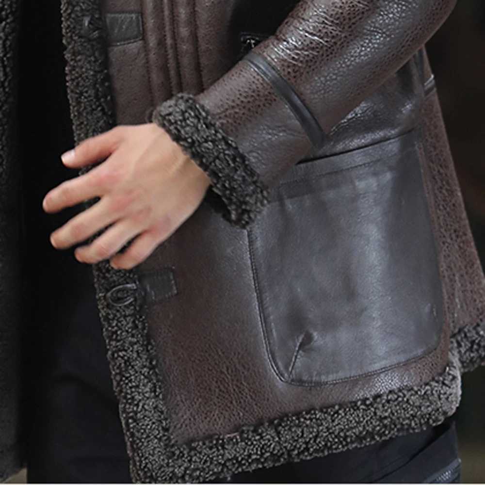 LUHAYESA Fashion Mens Sheepskin Coat Winter Thick Cover True Fur Clothing Brown Warm Wool Sheepskin Genuine Leather Coat W241213