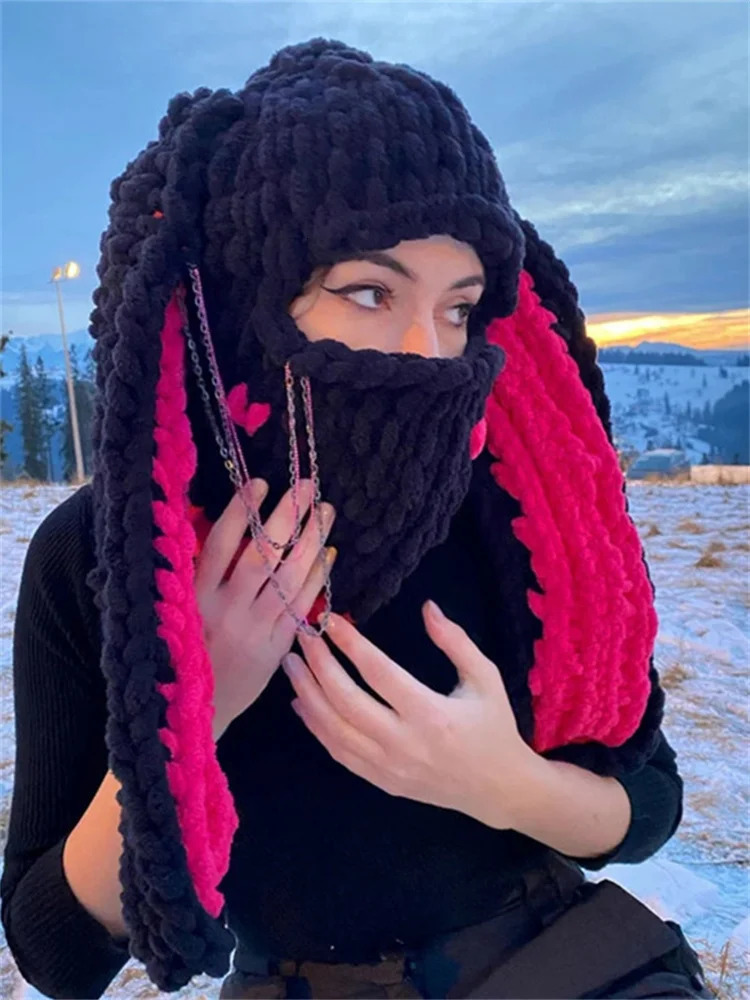 Beanie long ear hat knitted hat cute animal ear hat suitable for women winter warm hat warm hat 241205
