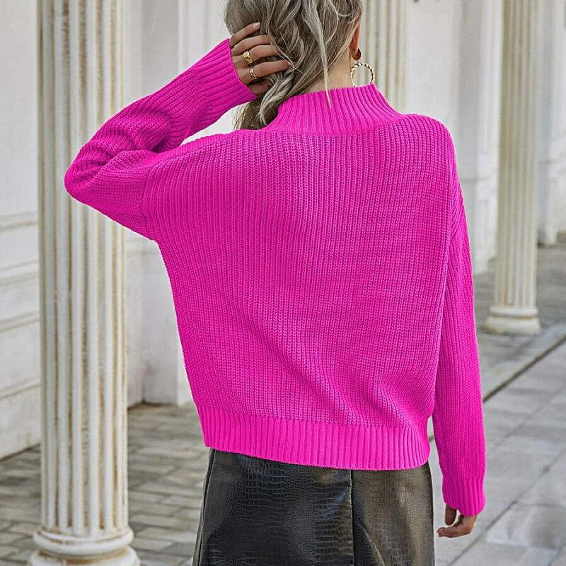 European American autumn and winter women's clothing, long sleeved solid color, semi high neck knitted sweater, base sweater wholesale