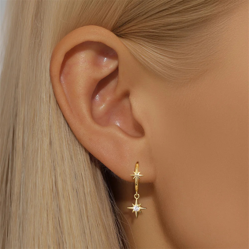 CANNER 925 Silver Minimally ed Octagonal Star Pendant Drop Earrings For Women 18K Gold Plated Ins Versatile Fine Jewelry 241214