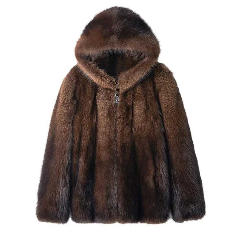 S-6XL size fashionable mens jacket warm cover artificial fox mink fur mens winter coat brown outdoor sportswear casual shorts W241213