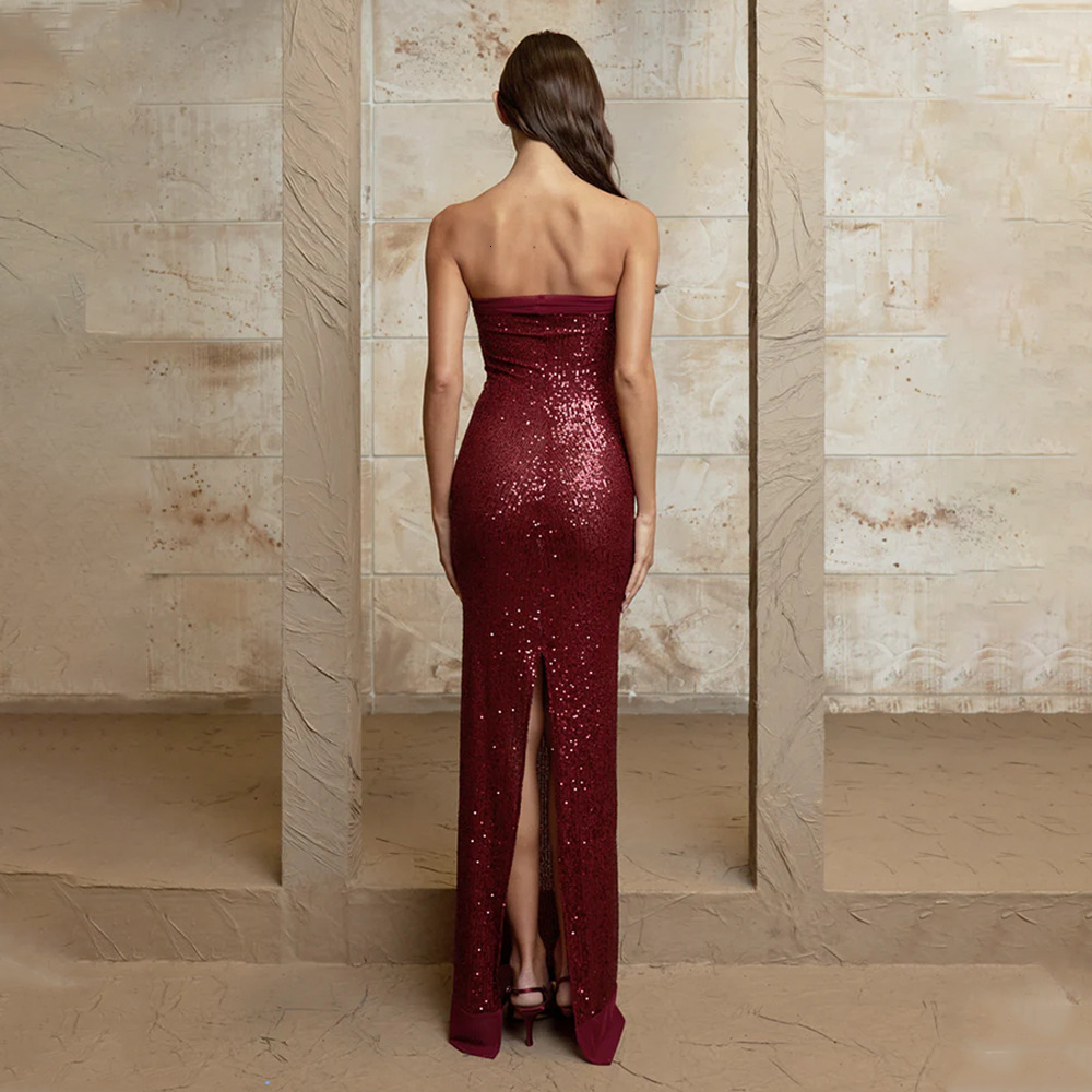 Designer Dress Fashionable And Sexy Spicy Girl Slim Fit Sequins High-end New Product Popular Backless Slit Strapless Dress