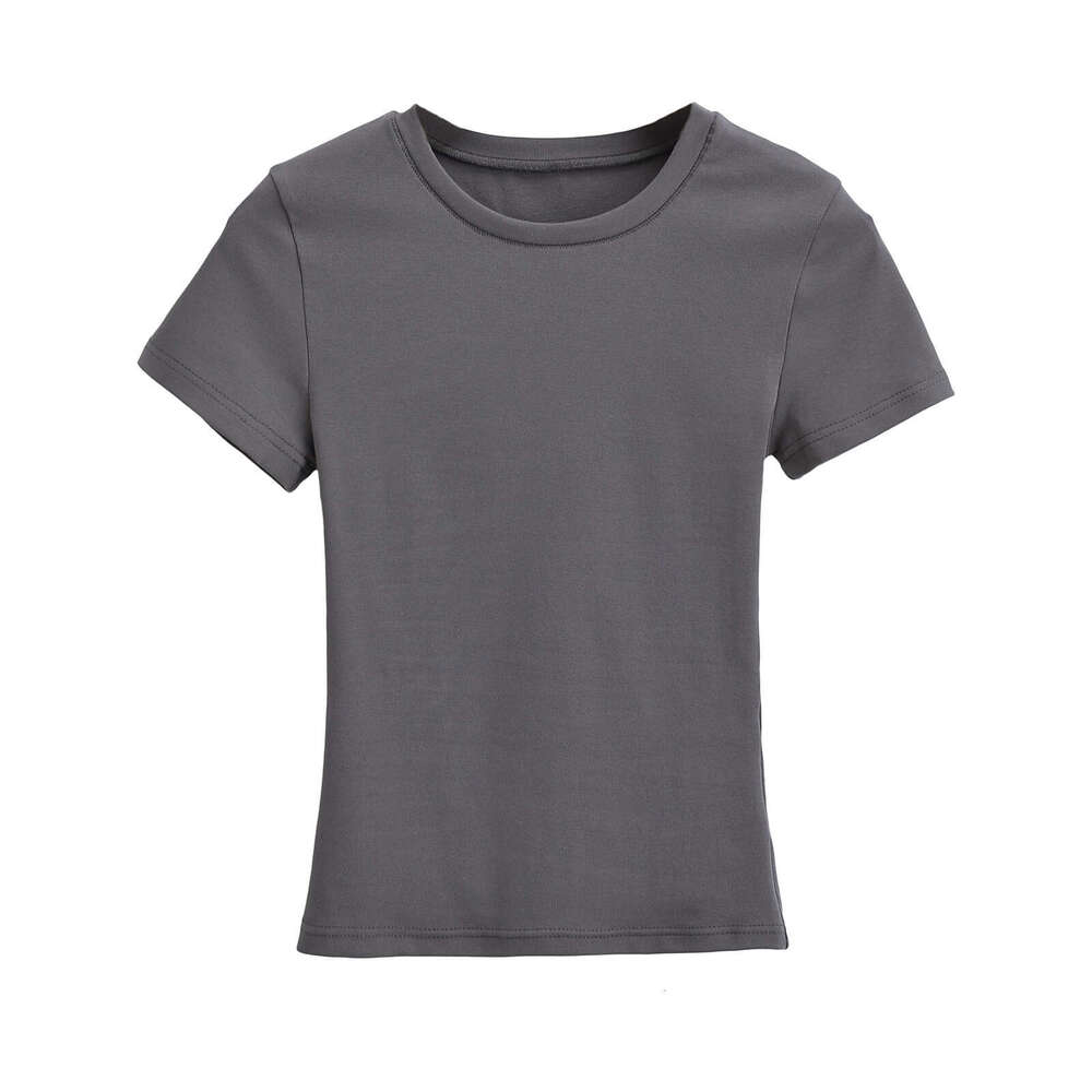 Kardashian's short sleeved T-shirt for women's summer solid color round neck base, slim fit and slimming top, 2024 versatile new trendy clot