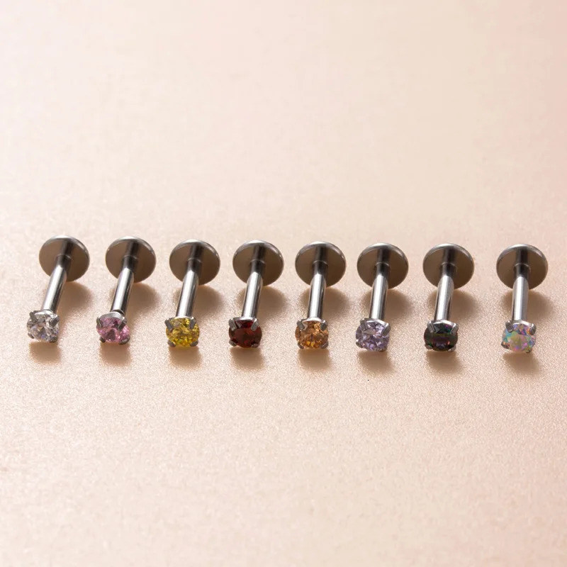 10PCS ASTM F136 G23 Labret Piercing Ear Stud Colored Zircon Push In Threadless Lip Stud Cartilage 16G Jewelry Wholesale 241214