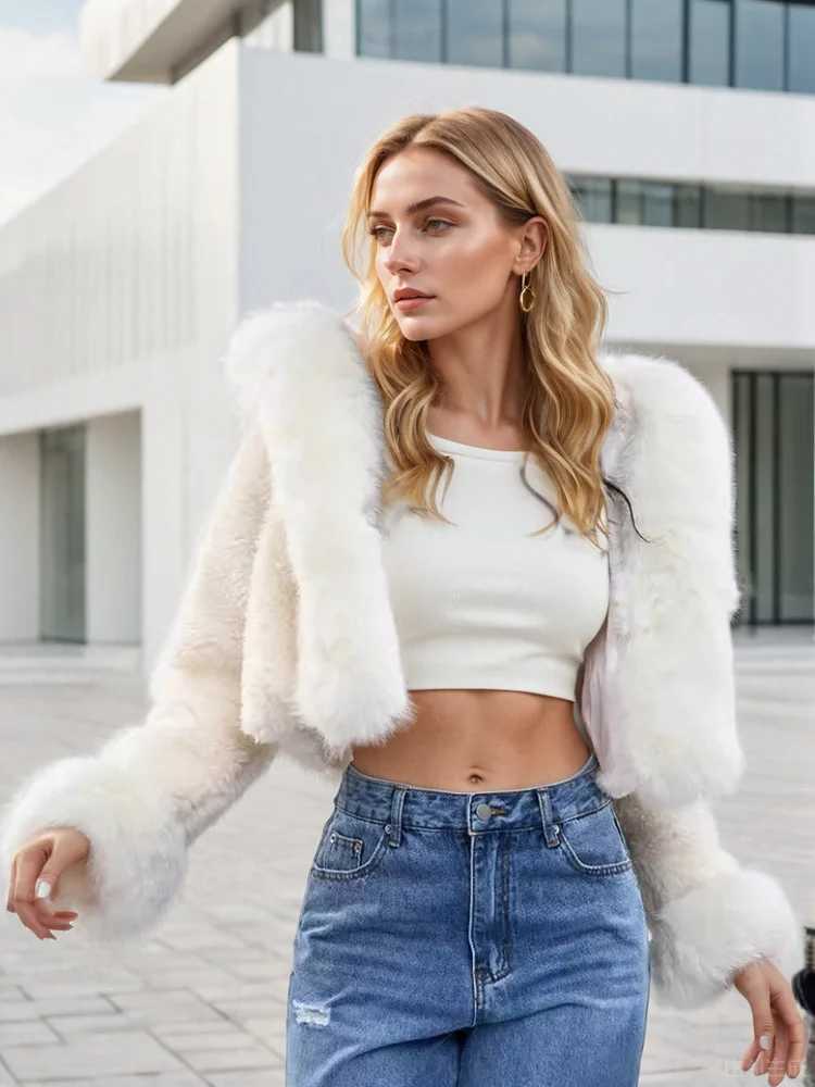 DEAT Fashion Womens faux fur coat hooded long Slves white imitation mink thick short jacket 2024 winter trendy 7AB5115 X241214
