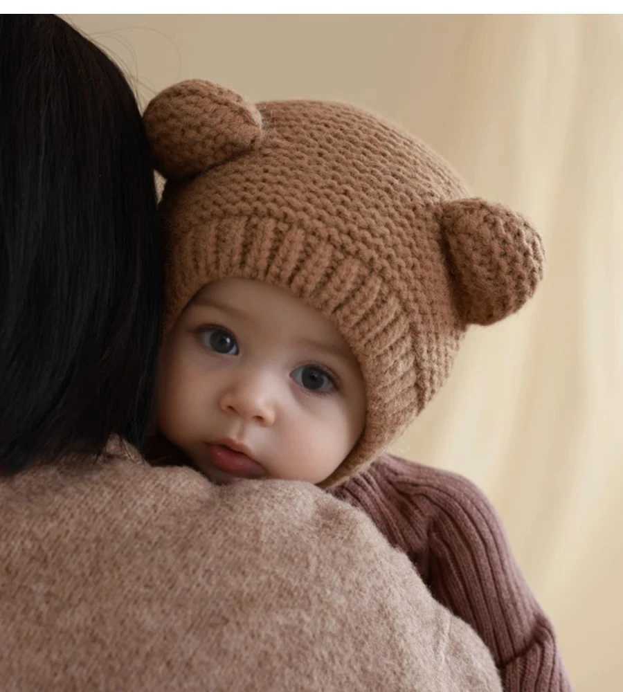 Winter and Winter Baby Wool Gauze Hat Boys Knitted Hat Girls Ear Protection Children Warm Cute W241213