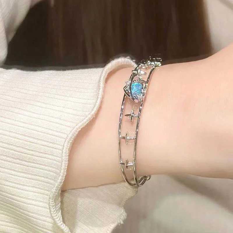 Kpop Y2K Blue Peach Heart Zircon Bracelet For Women Simple Crystal Cross Star Irregular Geometric Bracelet Aesthetic JewelryXJ241214