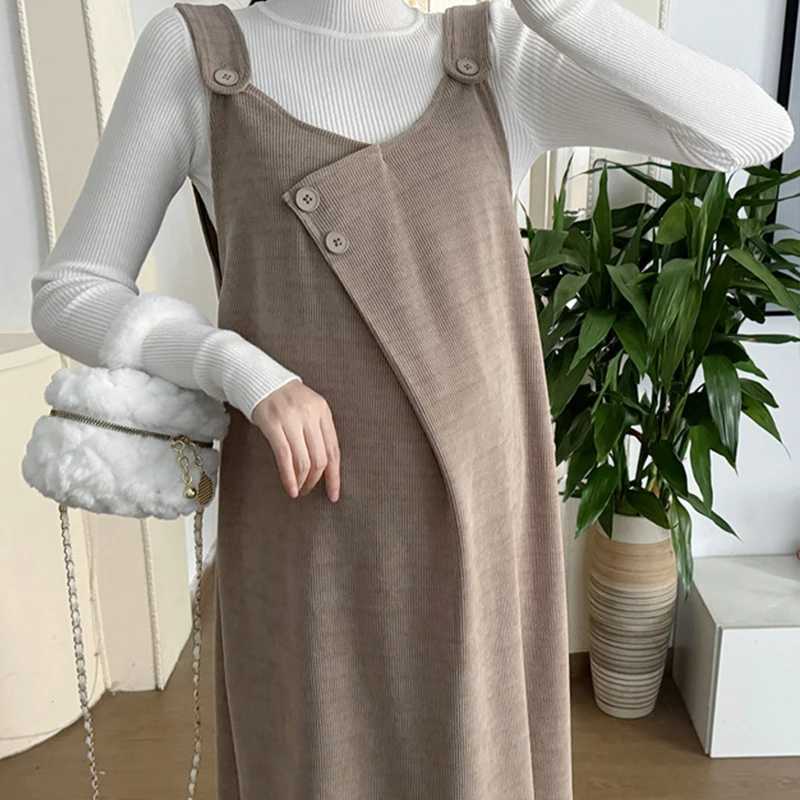 Pregnant Women Autumn Winter Clothes Fashionable Chenille Fabric Slip Dress New Elegance Materni Sleeveless Sundress WearXJ241213
