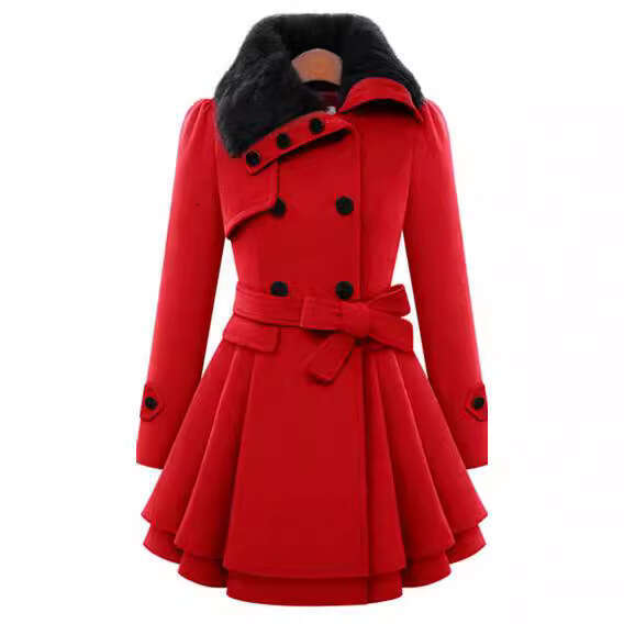 New European And American Slim Fit Long Double Breasted Woolen Coat Windbreaker Women's Fashionable Quality Classic