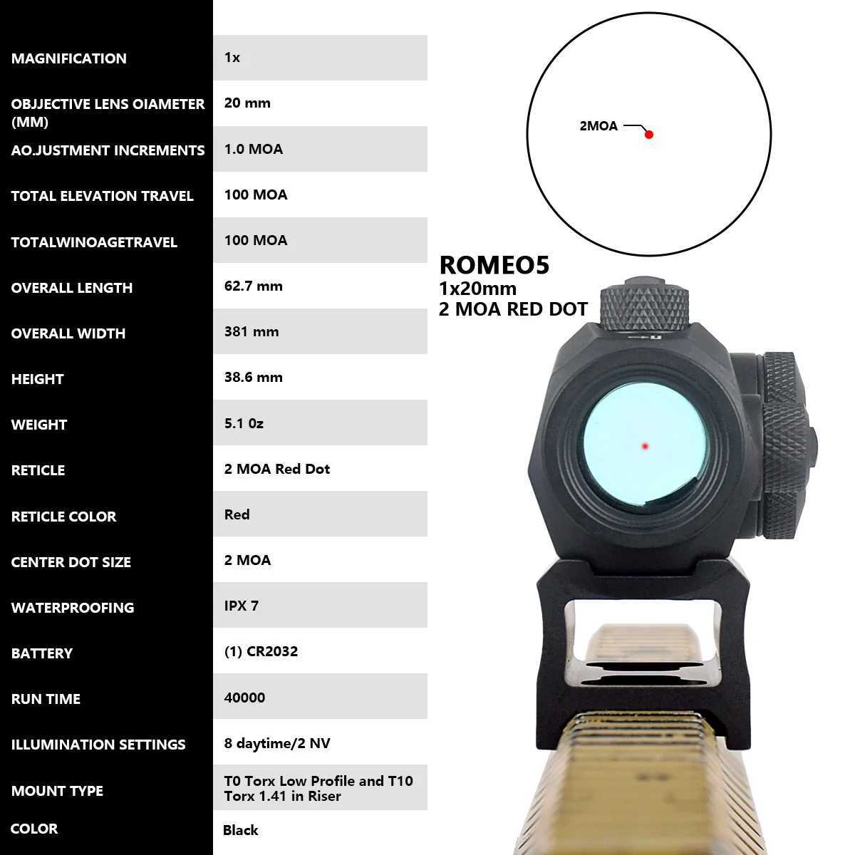 5 1x20mm 2 MOA Red Dot Sight Rx Rifscope Hunting Scope With Mount Riser 20mm Rail Co-Witn Holographic AR15 HK416XJ241214
