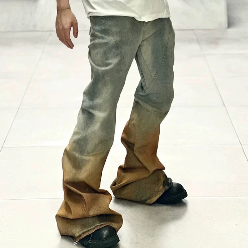 Gradient Color Washed Casual Baggy Jeans Patchwork Boot Cut for Men and Women Streetwear Straight Pockets Loose Flare Pants 241213