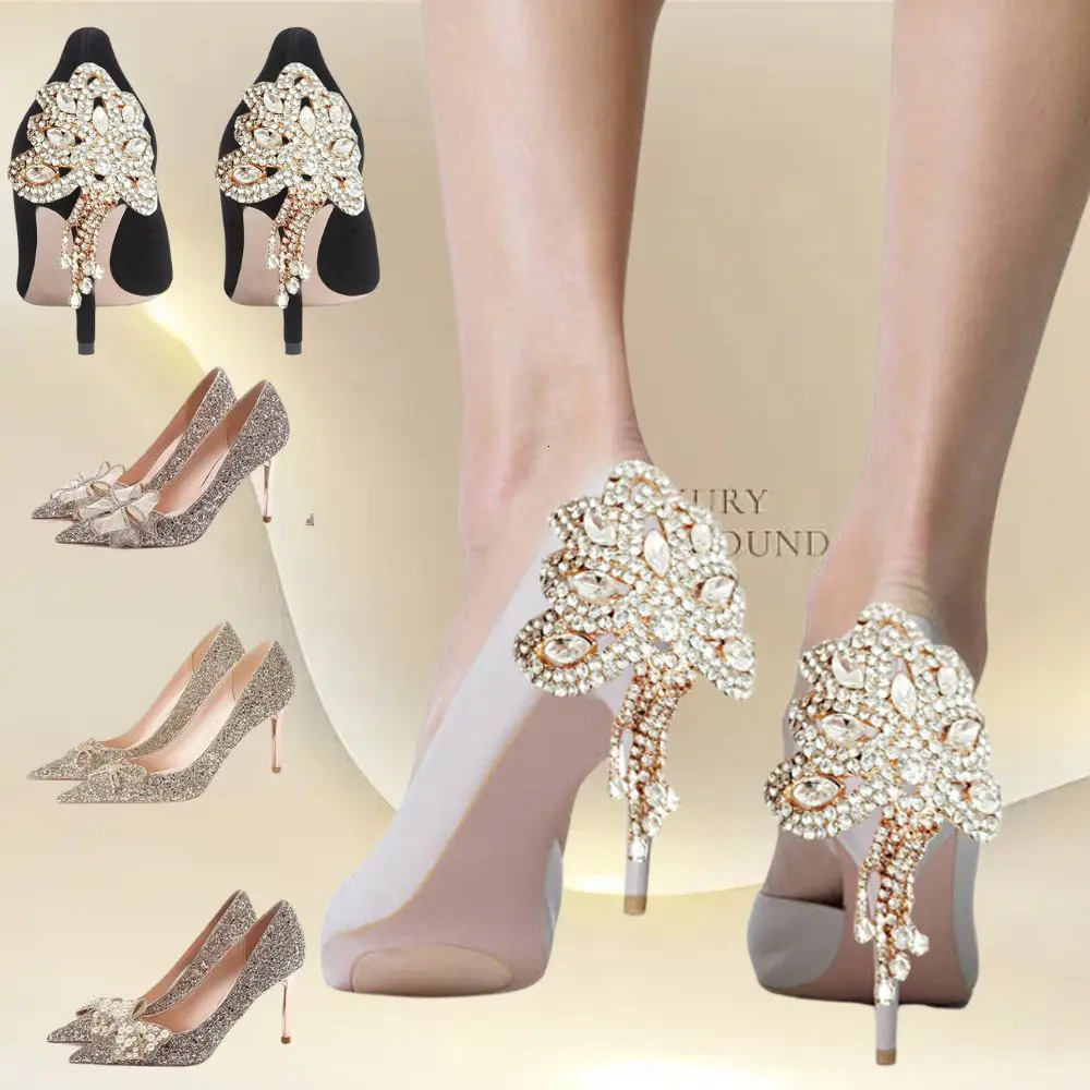 1 pair of Rhinestone shoe covers hollow crystal thin high heels decorative shoe accessories DIY wedding shoe accessories 241213