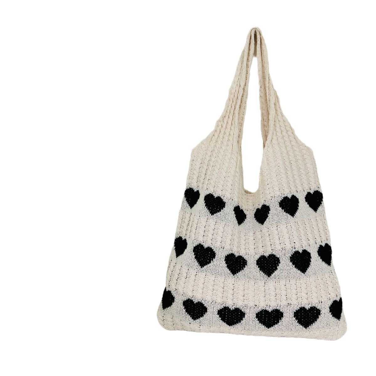 New Bag Knitted Bag Love Pattern Bag Knitted Bag Large Capacity Tote Bag