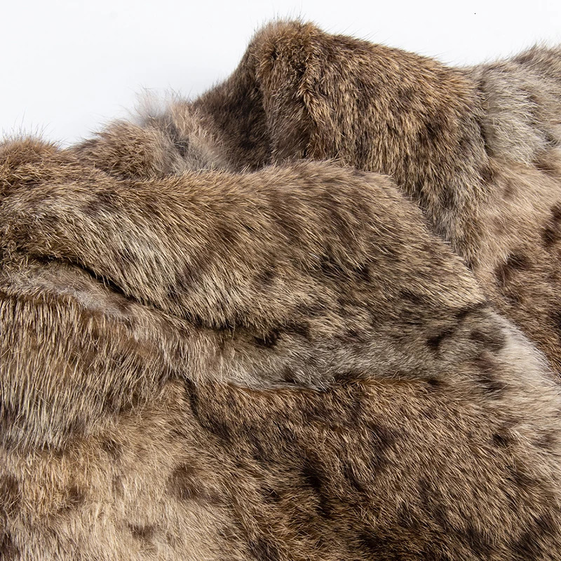 Rabbit Fur Frame Collar Fashion Womens Fur Coat Classic Leopard Pattern Elegant Fur Coat Medium Length Warm 241210