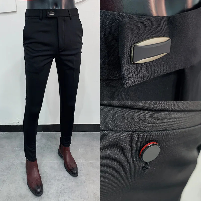 Men Suit Pants Formal Trousers Stretch Slim Hombre Solid Color Casual Dress Pants Fashion Men Clothing 241213