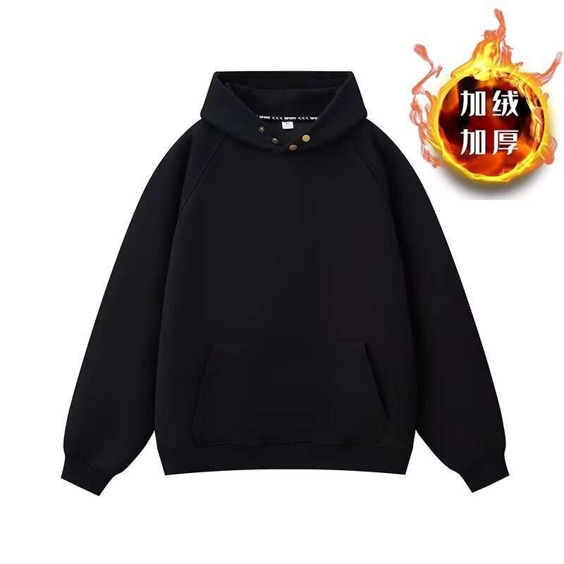 Autumn And Winter Trendy Brand American Double Button Hoodie Solid Color Heavy Loose Top Men's Plush Coat