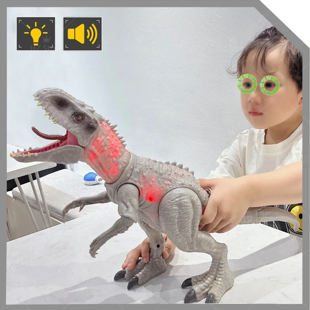 Jurassic Park Electric Indominus Rex T Rex Dinosaur Toy with Light and Sound Effects Childrens Toy Christmas Gift 241213