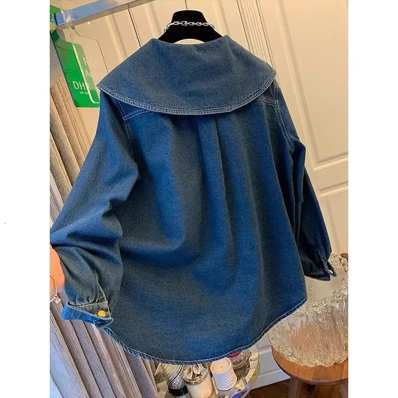 Retro doll collar denim jacket Roupas streetwear loose top Y2k 241211