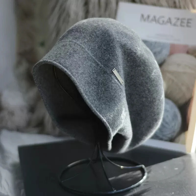 Simple Elegant Wool Cashmere Beret Autumn Winter Women Versatile Hat Bonnet Painter Caps Retail Wholesale 241214