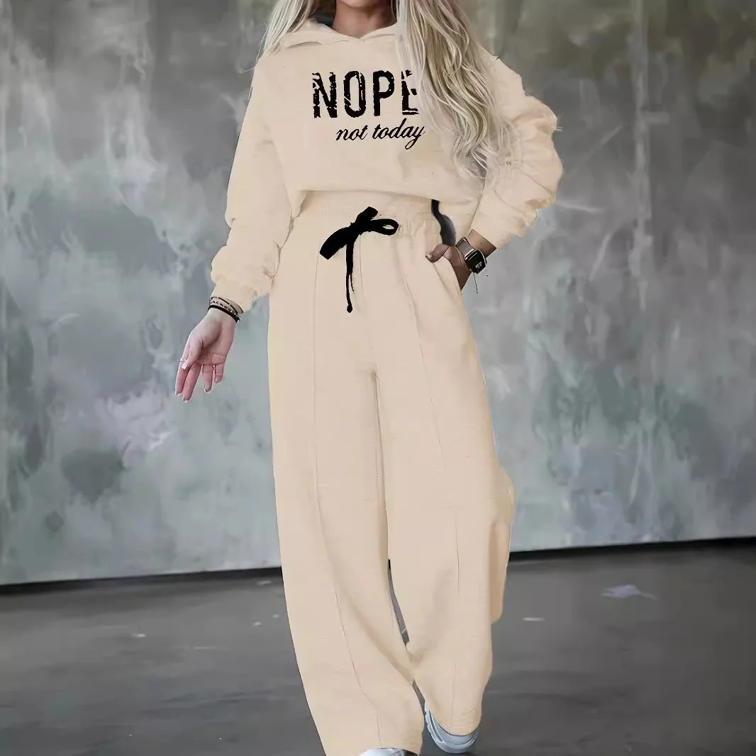 2 Piece Set for Women 2024 Autumn Winter Sports Style letter print Two Hoodie High Waist Wide Leg Pant sweatshirt 241203