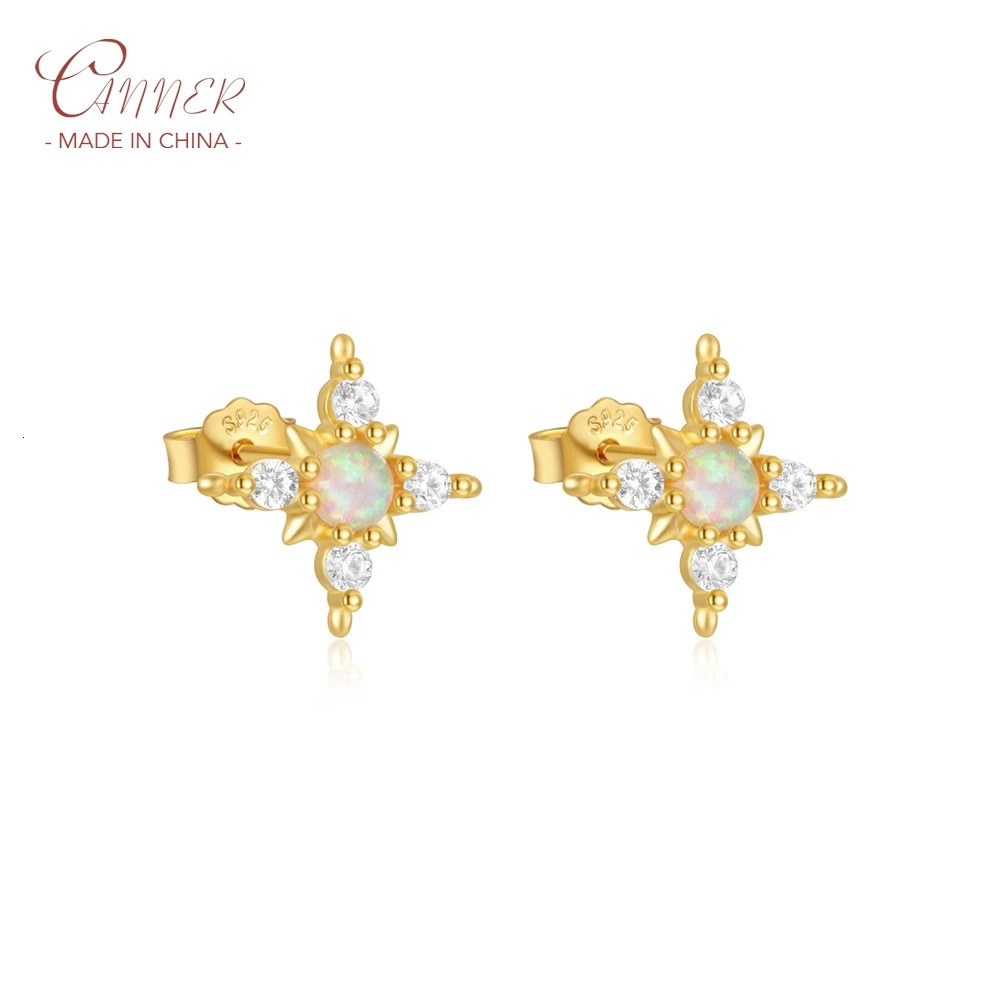 CANNER Trend S925 Sterling Silver Opal Zircon Star Flower Rainbow Piercing Stud Earrings For Women Fine Jewelry Gifts 241214