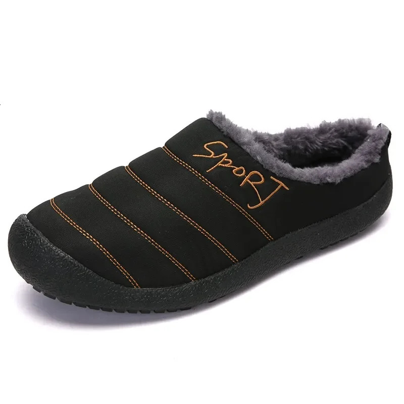 Winter Home Men Slippers With Thick Plush Indoor Mens Fur Slides Plus Size 47 Warm Bedroom Shoes House Slipper Male 241214