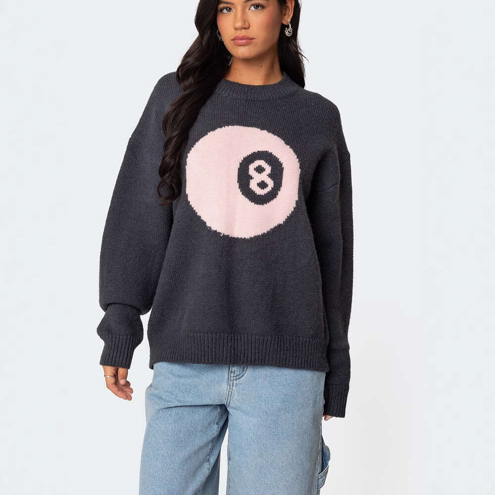 European American autumn and winter new women's loose round neck pullover jacquard knitted sweater for women