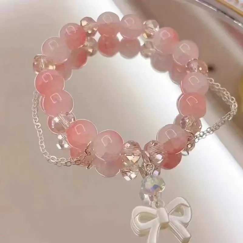 New Fashion Y2K Sweet Cherry Blossom Bracelet For Women Exquisite Elegant Flower Crystal Beaded Bracelet Girl Party Jewelry GiftXJ241214