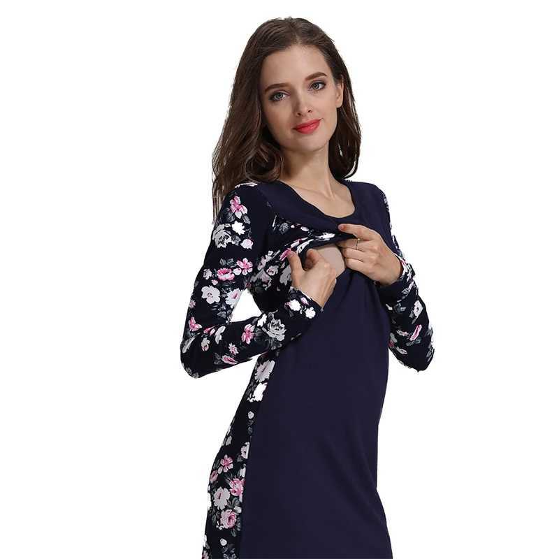 Autumn Winter Materni Dress Long Sleeve Stretch Cotton Breastfeeding Dress Printing Long Sleeve Lactation Nursing DressesXJ241213