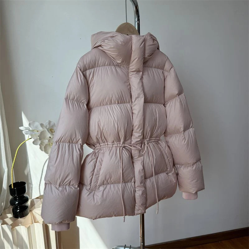 Winter brushed lace chiffon womens warm down jacket hooded inflatable Parkas highquality cotton padded 241212