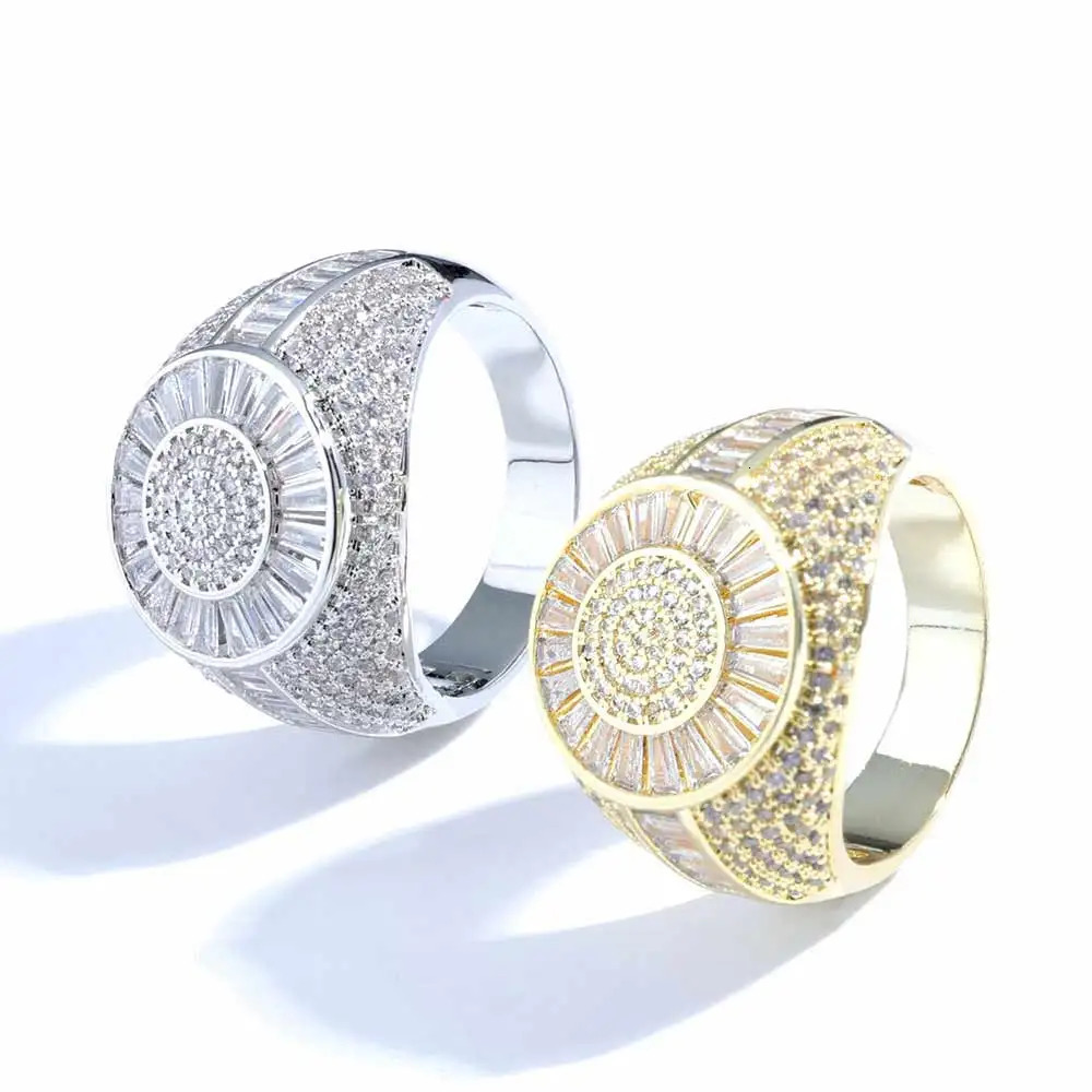 NUOYA Hip Hop Fine jewellery Women Shiny Iced Out Diamond Ring Brass Micro Pave Baguette CZ Stones Ring for Men 241214