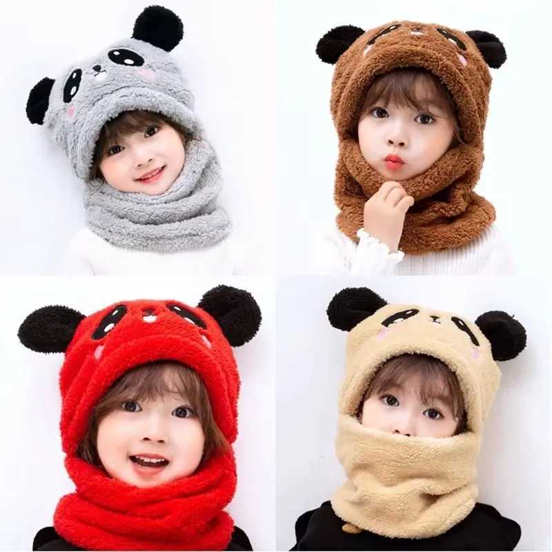 Winter Warm Wool Hat Childrens Scarf Set Cute Panda Hat Windproof Beanies Girls and Boys Christmas Gift W241213