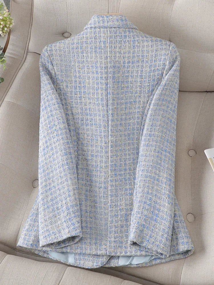 High Quality Korean Fashion Tweed Blazer Jacket Coat Women Long Sleeve French Slim Woolen Suit Outwear Autumn Winter Casaco 241209