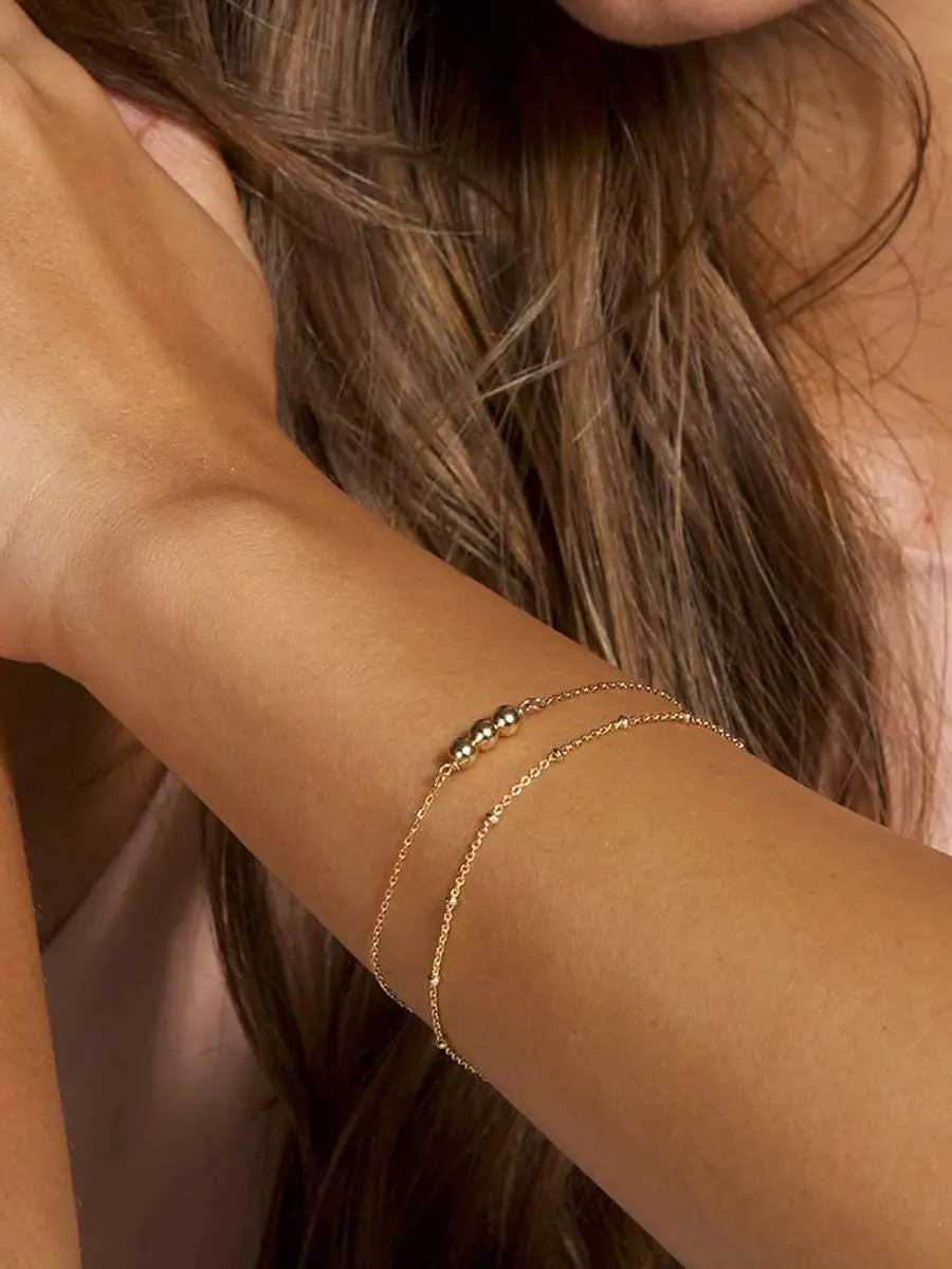 2 layers Classic mini bracelet thin Chain 2024 new fashion Stainl Steel Gold Color tren jewelry Party gift wholesaleXJ241214