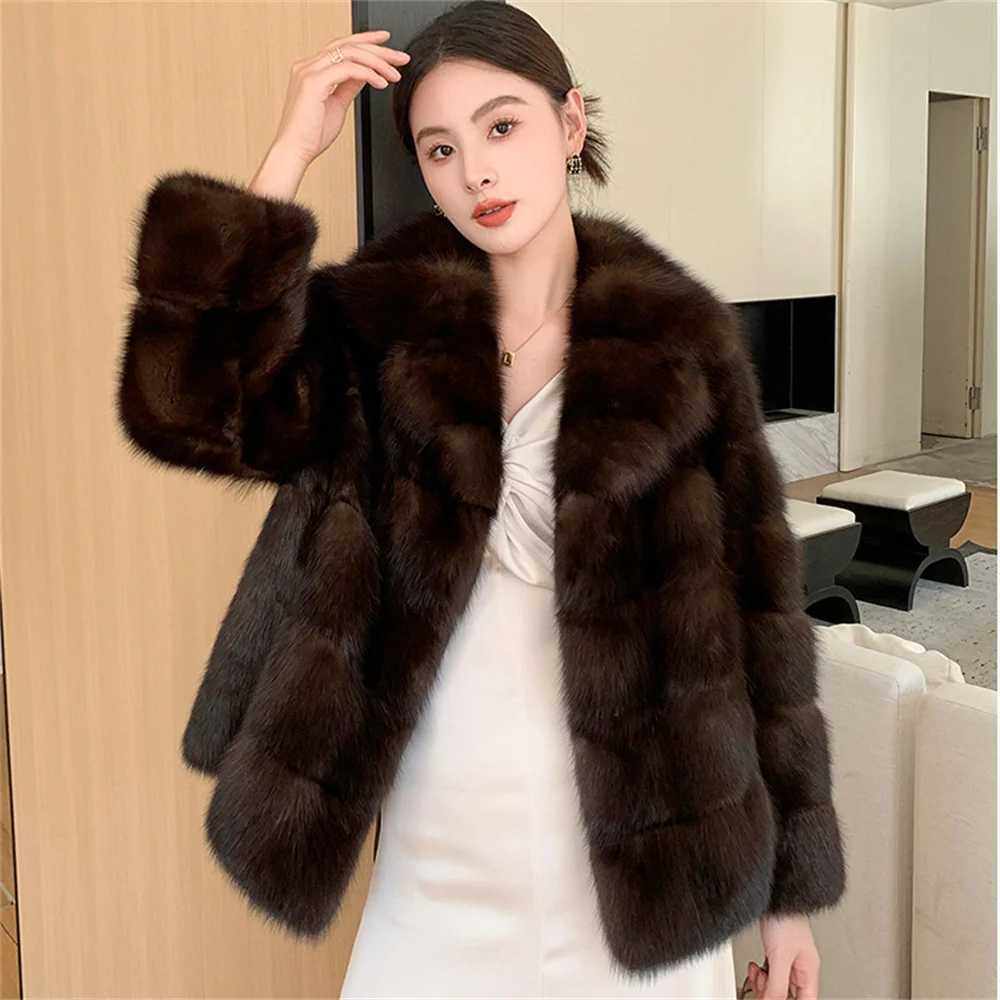 Fashion Gradient faux mink fur jacket plush coat thick and cold faux fur coat womens high-quality fluffy fur coat X241214