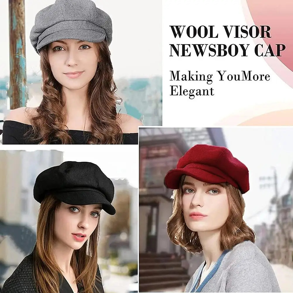 Fashion autumn womens winter hat solid color octagonal s boys mens Adies casual wool beret painted 241210
