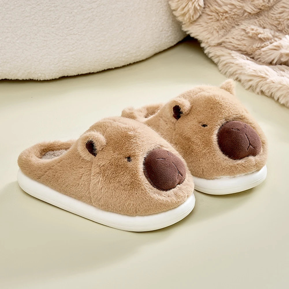Cute Cartoon Capybara Plush Slippers Half Wrap Heel Home Soft Nonslip Warm Breathable Indoor Shoes Couple 241214