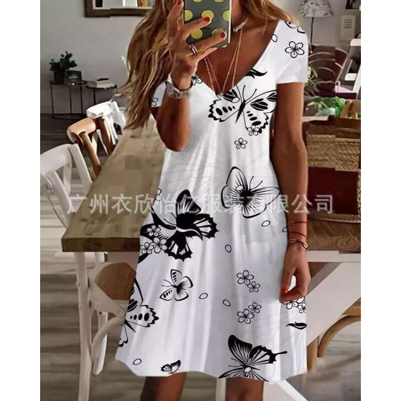 European and American women's urban digital printed dress 2024 new casual versatile fashion clothing