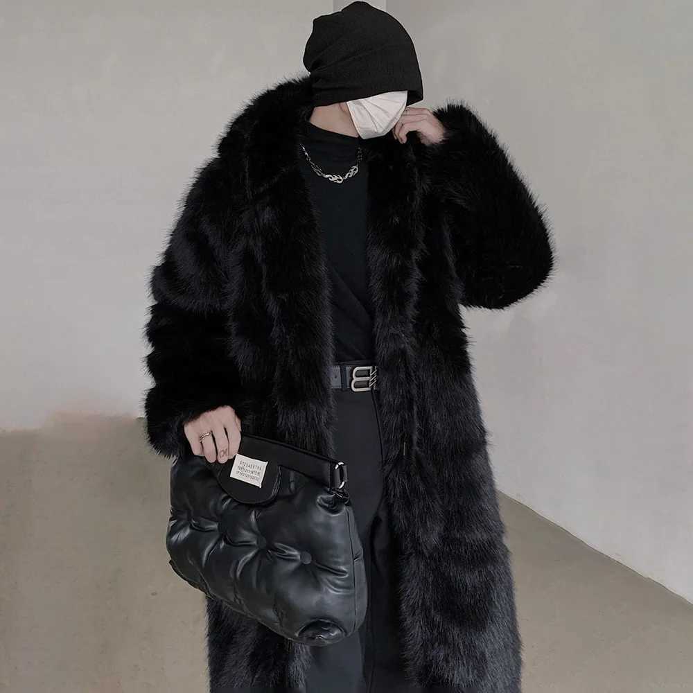 Mens Jacket Warm Furry Imitation Fur Coat Winter Fashion British Versatile Thick Medium Long Hooded Sweater Mens Clothing 2024 W241213
