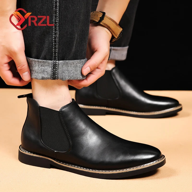 YRZL 39~47 Men Chelsea Boots Retro Comfortable PU Leather Ankle Boots Men 2024 Fashion Black Brown Mens Boots 241213