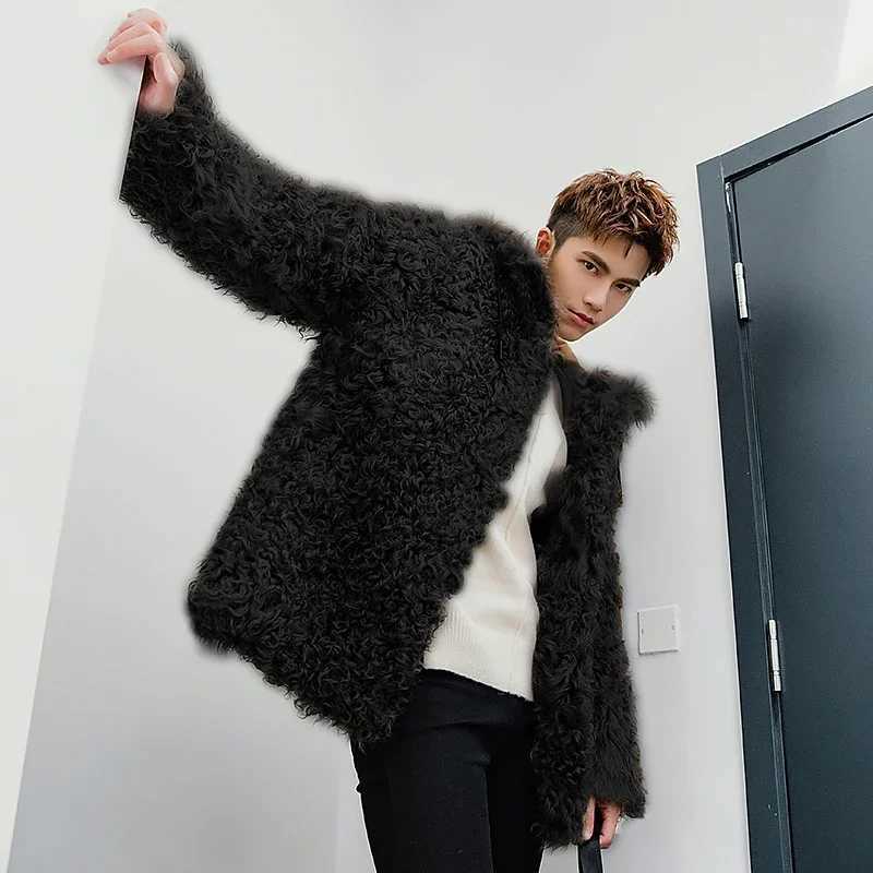 Autumn and Winter Thick Warm Oversized Jacket Men with Hood Zip Up Fluffy Loose Casual Faux Lamb Fur Coat 2024 Clothing V73 W241213
