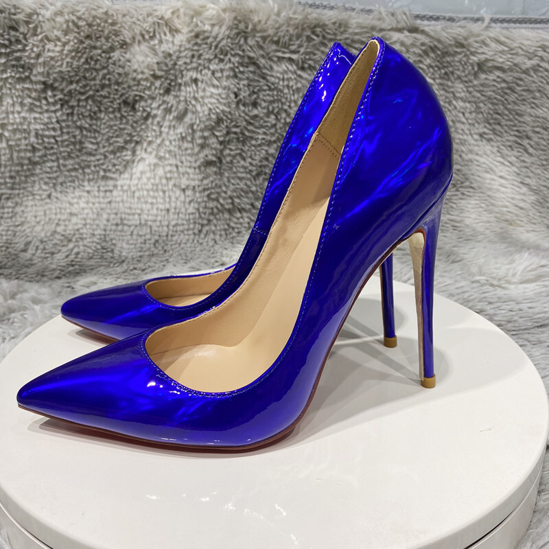 Noenname_Null-Women's Valentine's Day Laser Blue Heels, Shiny Stripper High Heels For Wedding