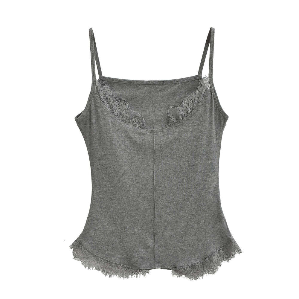Summer Hot Girl Sexy Slimming Lace Edge Round Neck Strap for Women Pure Desire Tight Sleeveless Tank Top 2024 Versatile New Trendy Clothing Ins