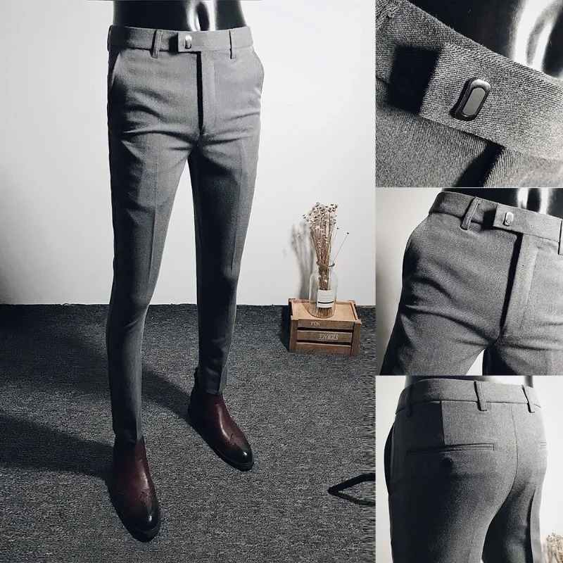 Men Suit Pants Formal Trousers Stretch Slim Hombre Solid Color Casual Dress Pants Fashion Men Clothing 241213