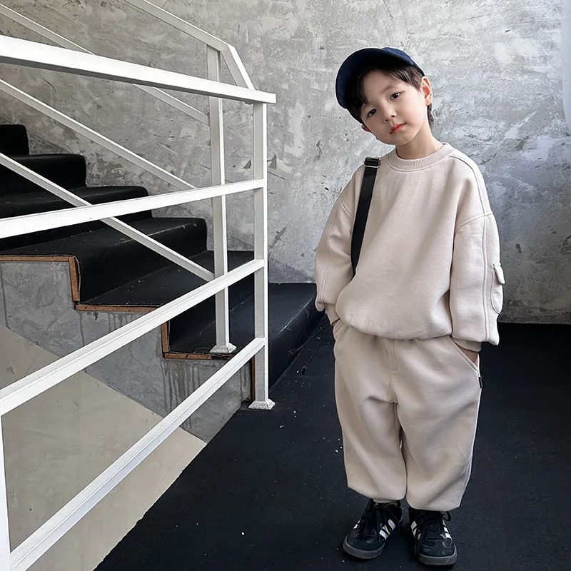 Autumn Winter Kids clothing set solid color loose sports outfit sweatshirts And pants 2pcs boys and girls clothes sets 241213