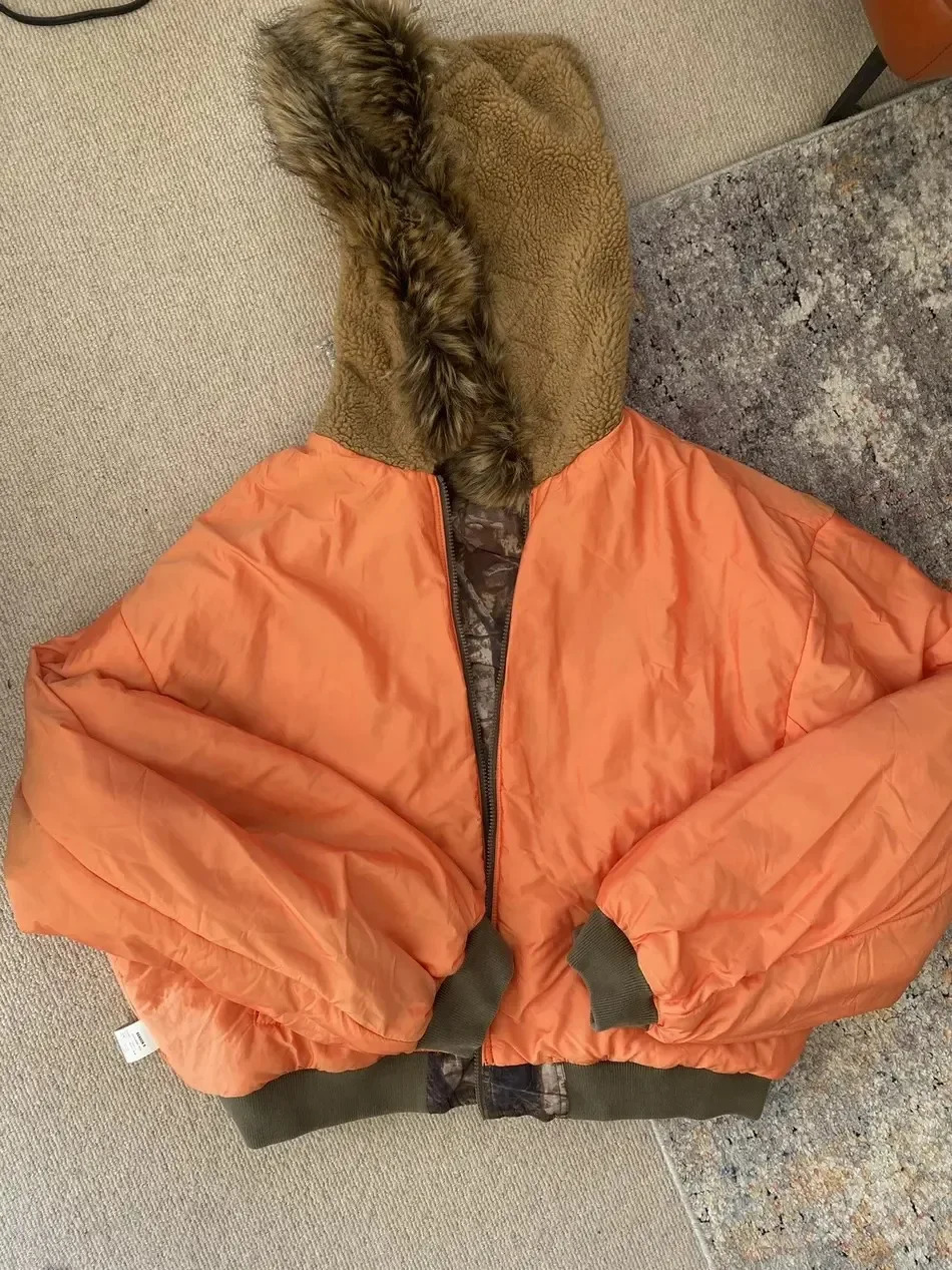 Y2K camouflage fur hooded jacket fashionable mens and womens Harajuku punk leaf graphic oversized jacket autumn and winter zipper jacket 241210