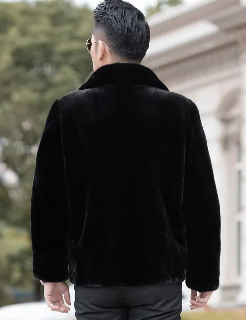 Autumn and winter mens faux fur coat Korean fashion ultra-thin clothing brown fluffy warm jacket casual mens top hot jacket LOOSE W241213