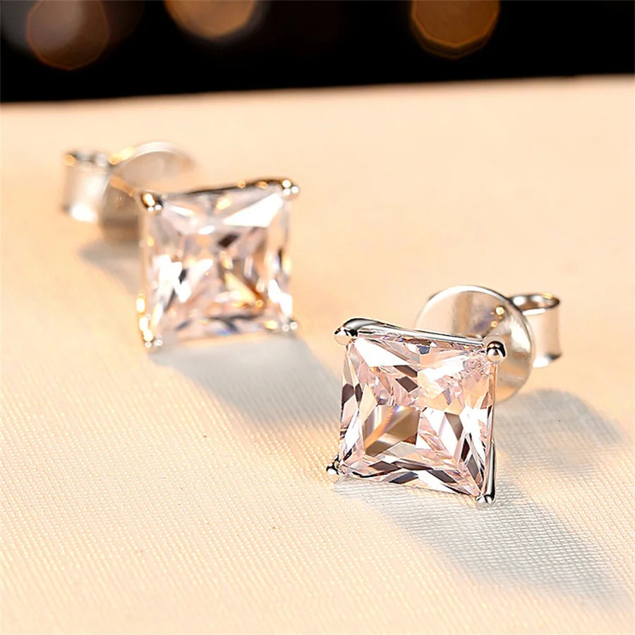Tone 0.4-3ct Princess Cut Stud Earrings With Certificates For Women Men 925 Sterling Silver Jewelry 241214