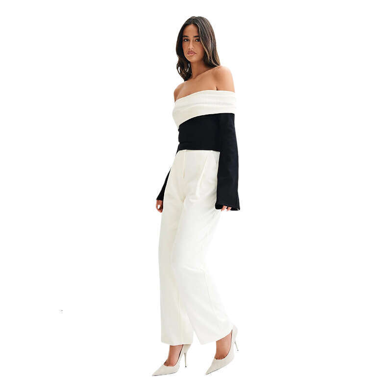 European and American new knitted top women's one design, temperament, off shoulder slim fit sweater for women